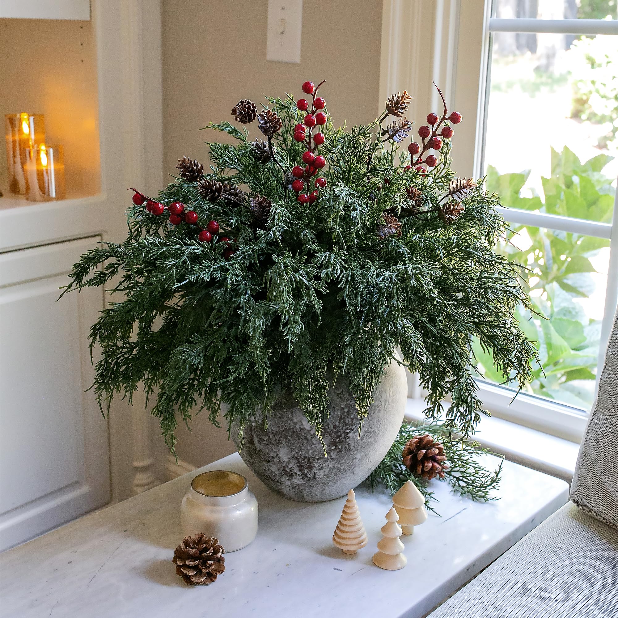 Ivydale door wreath being assembled with stems showing easy crafting benefit