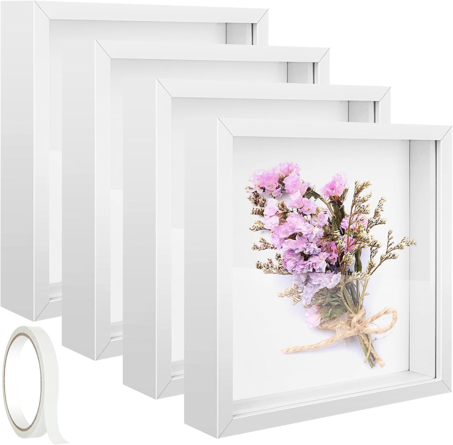 IWOLOMI front view of four shadow boxes showing neat presentation benefit