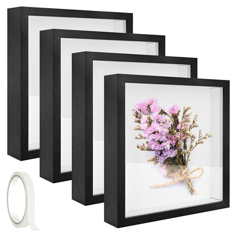 IWOLOMI front view of four black shadow box frames showing neat display benefit