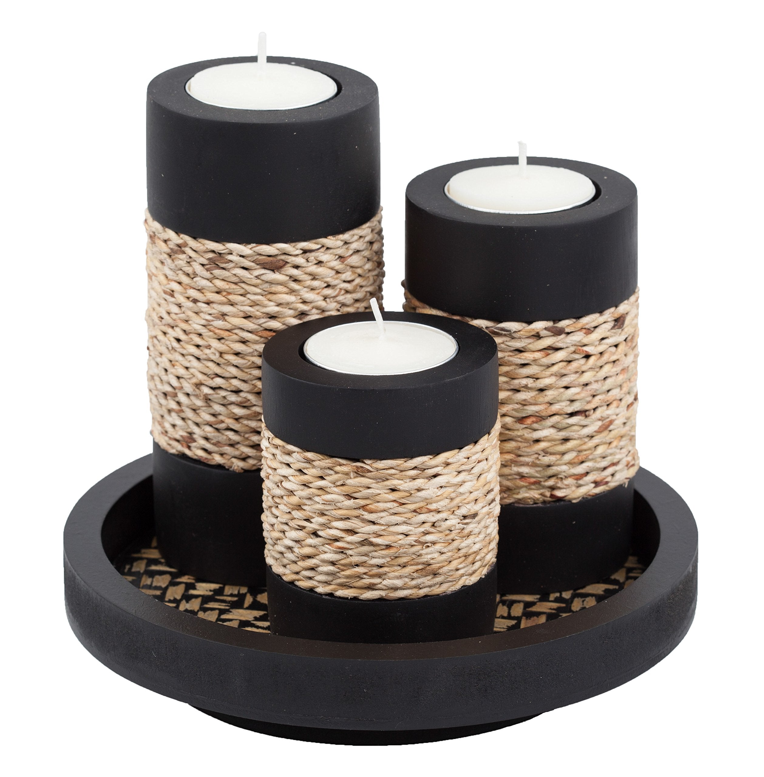 IYARA CRAFT front view of three holders on tray for cohesive centerpiece