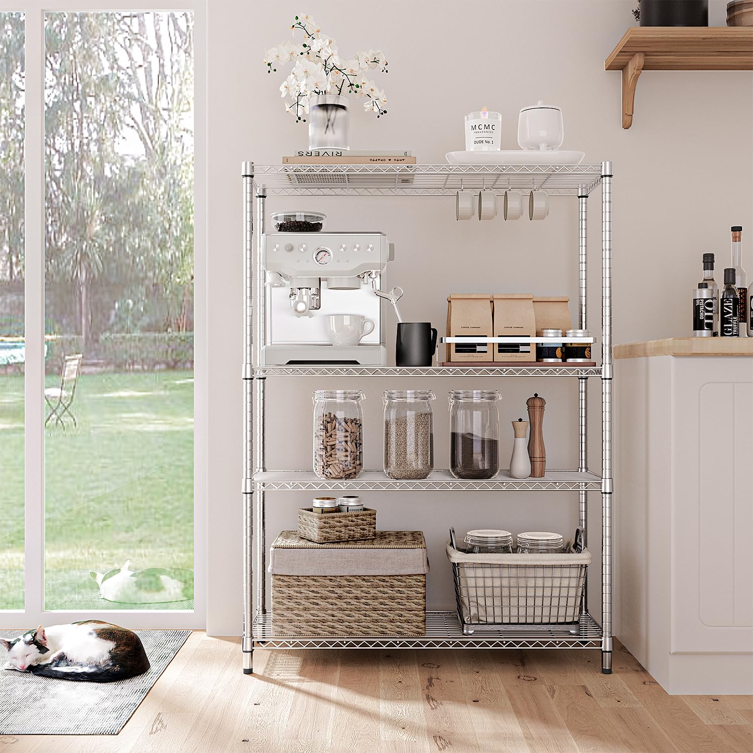 IZEUK shelving with storage bins for scale and high-capacity organization benefit