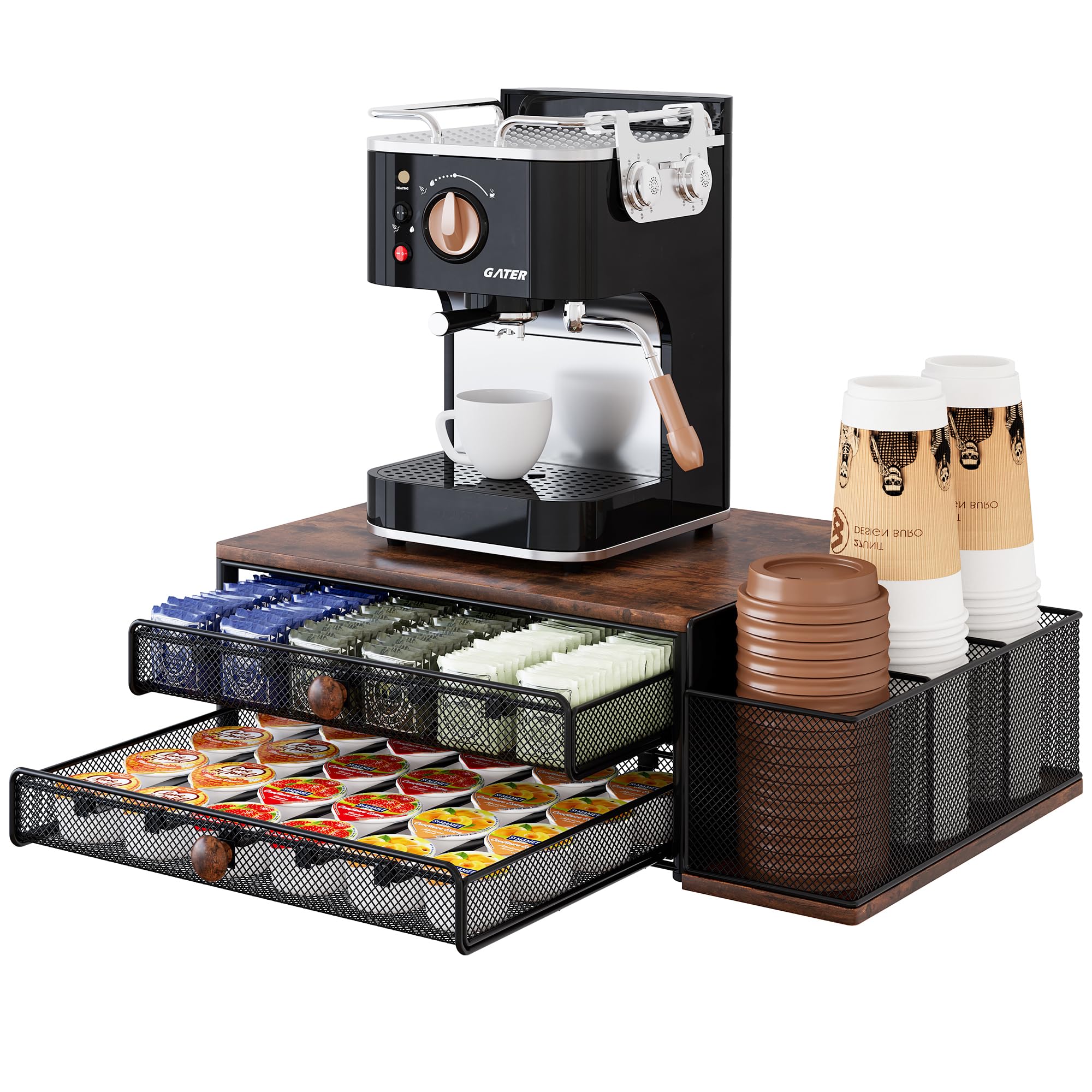 IZLIF front view on countertop showing tidy coffee pods and quick access