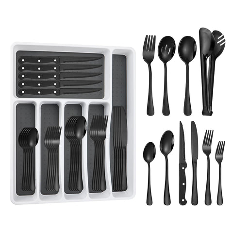 Izurok flatware set front view showing complete 53-piece service for eight