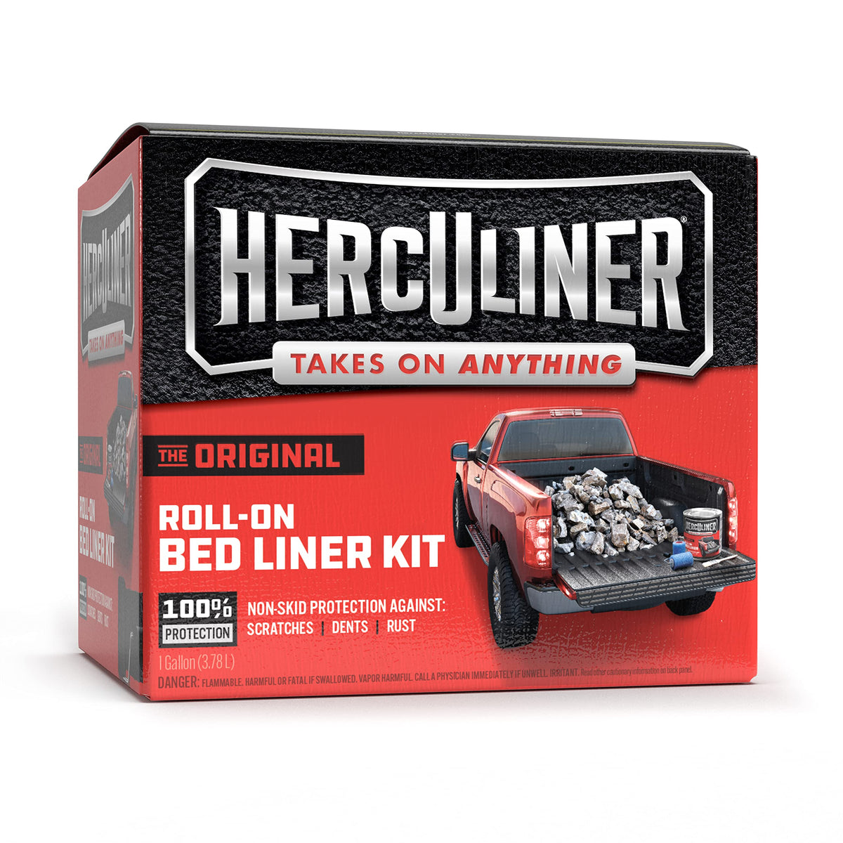 J-B Weld Herculiner front packaging showing included gallon and kit benefits