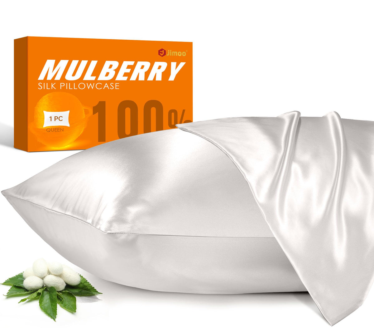 J JIMOO king pillowcase front view shows smooth silk and neat finish benefit: elegant protection