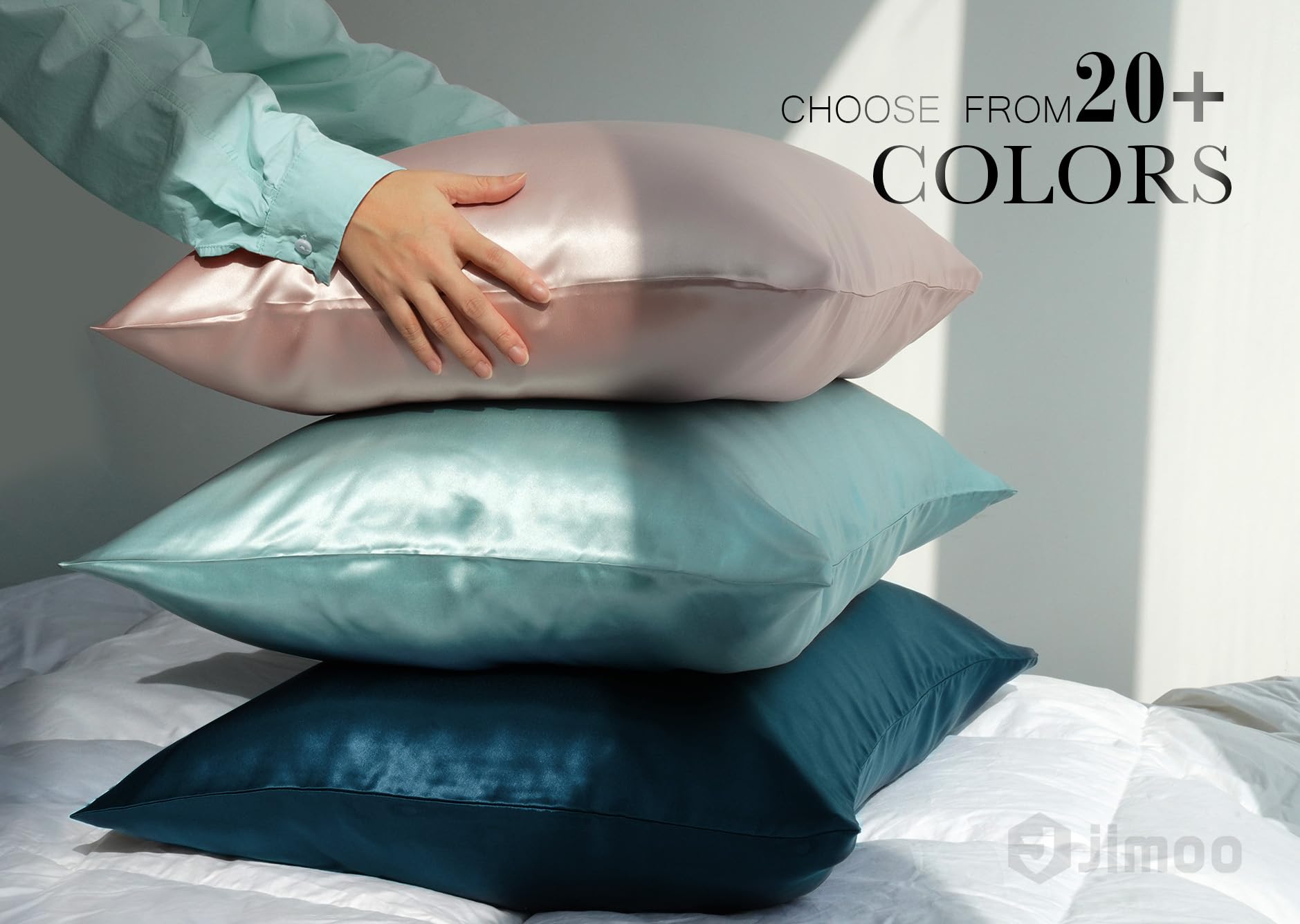 J JIMOO two folded pillowcases emphasizing durability and value