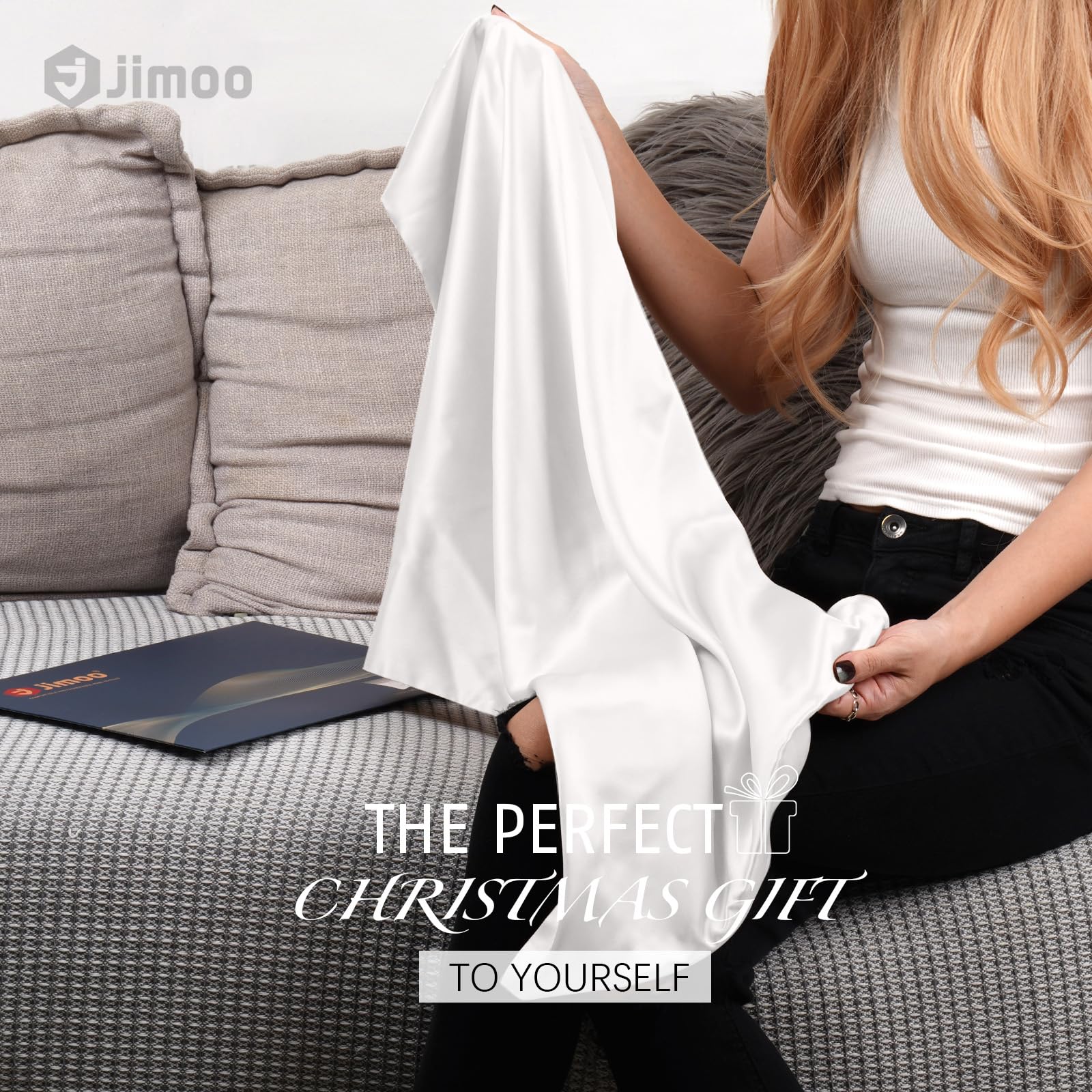 J JIMOO pillowcase held by hands for scale benefit: true king 20×36 sizing