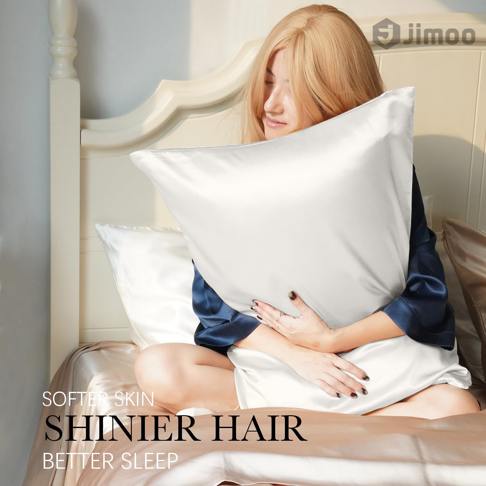 J JIMOO close-up of silk weave reveals soft texture benefit: low friction for hair