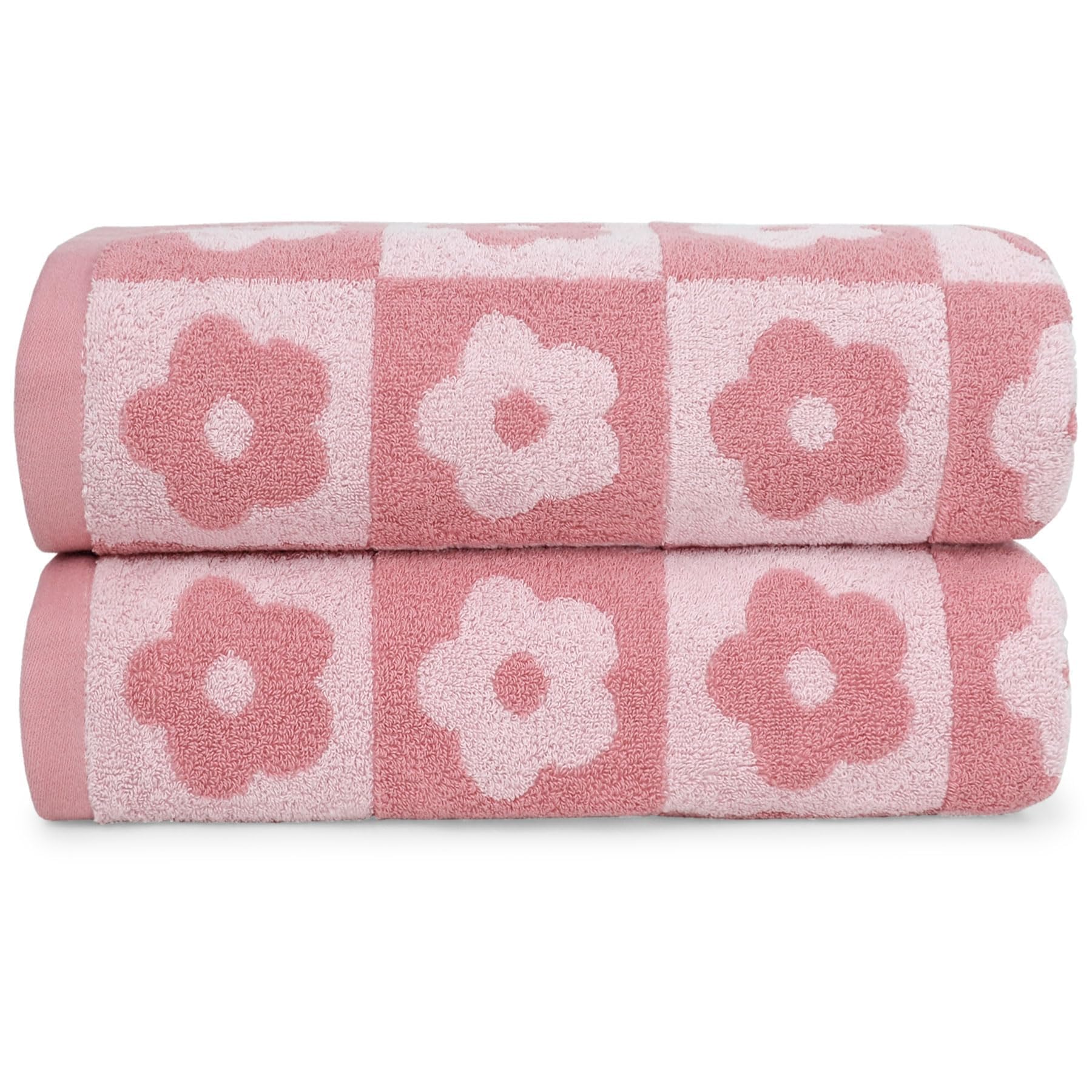 Jacquotha pink towel front view showing pattern and soft look, stylish bathroom upgrade