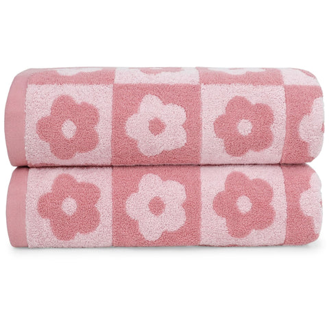 Jacquotha pink towel front view showing pattern and soft look, stylish bathroom upgrade