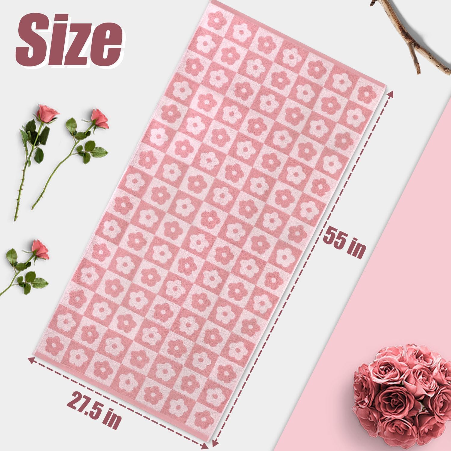 Jacquotha towel laid out for size comparison demonstrating full coverage and fit