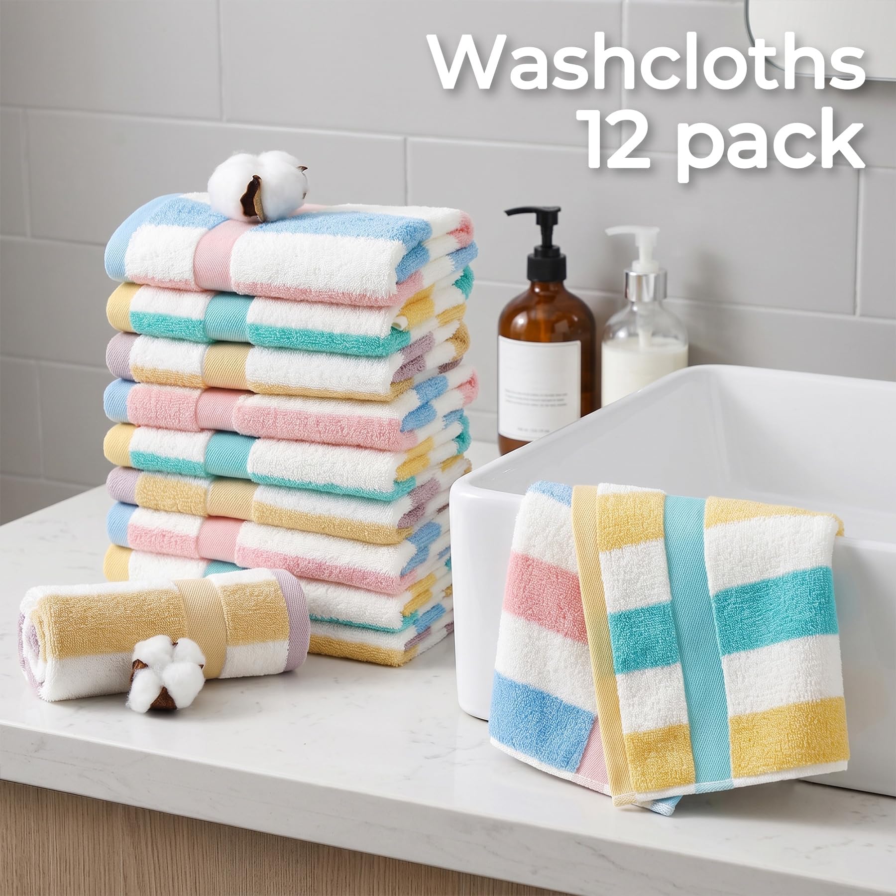 Jacquotha stripe close-up showing cotton texture and soft weave for gentle cleansing