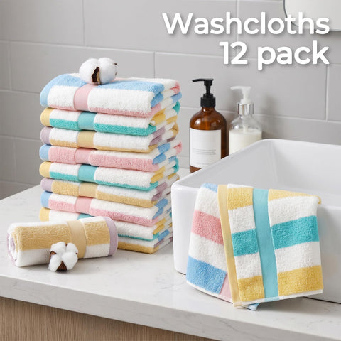 Jacquotha stripe close-up showing cotton texture and soft weave for gentle cleansing