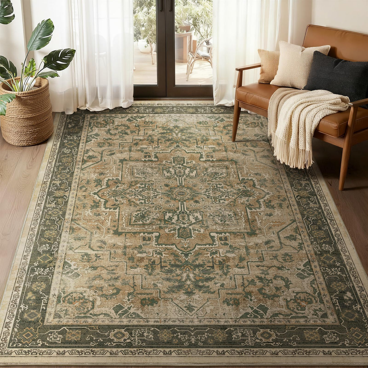 Jainmy front view of 5x7 medallion rug showing vintage pattern and style benefit