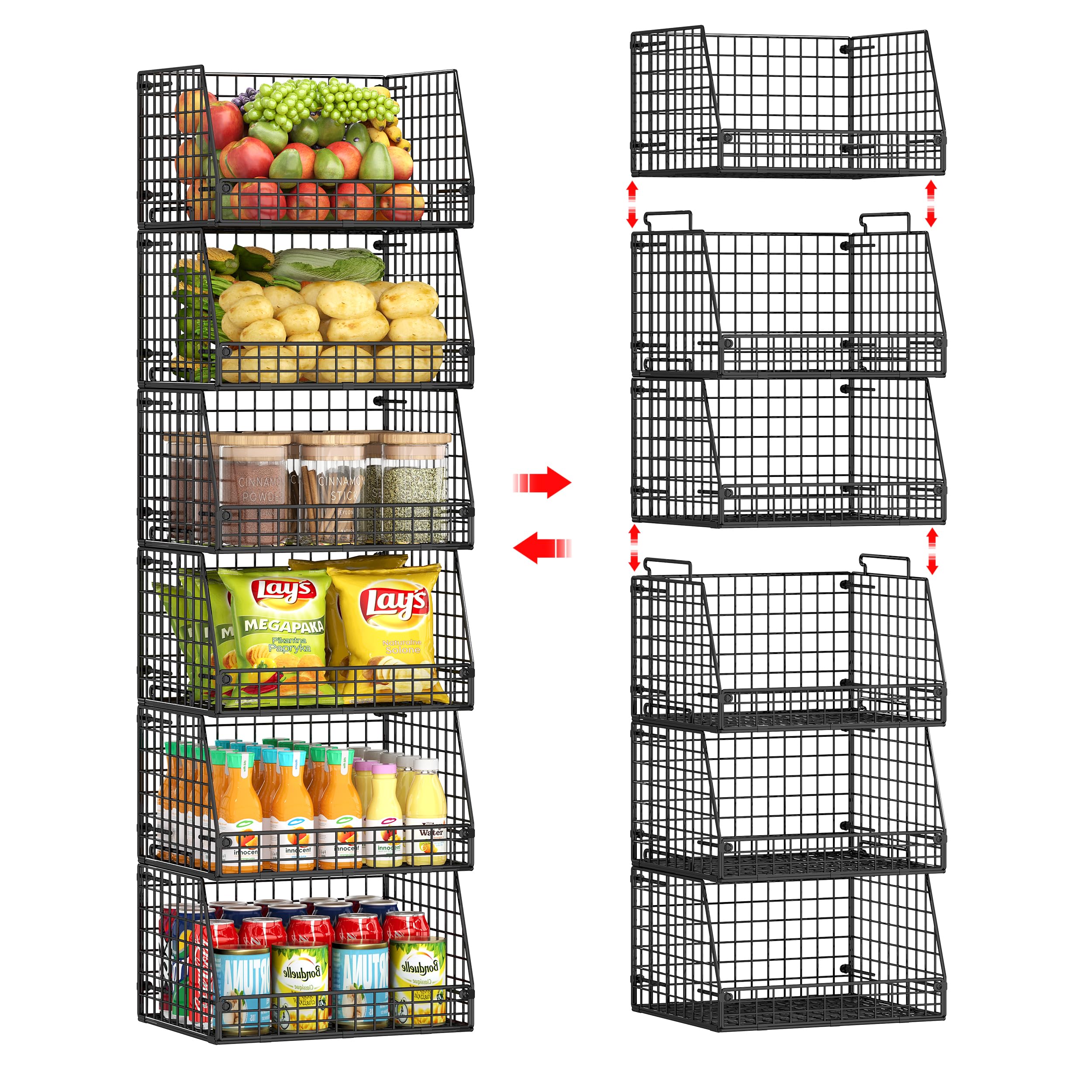Jakyitvi front view of six stacked baskets showing neat pantry storage benefit