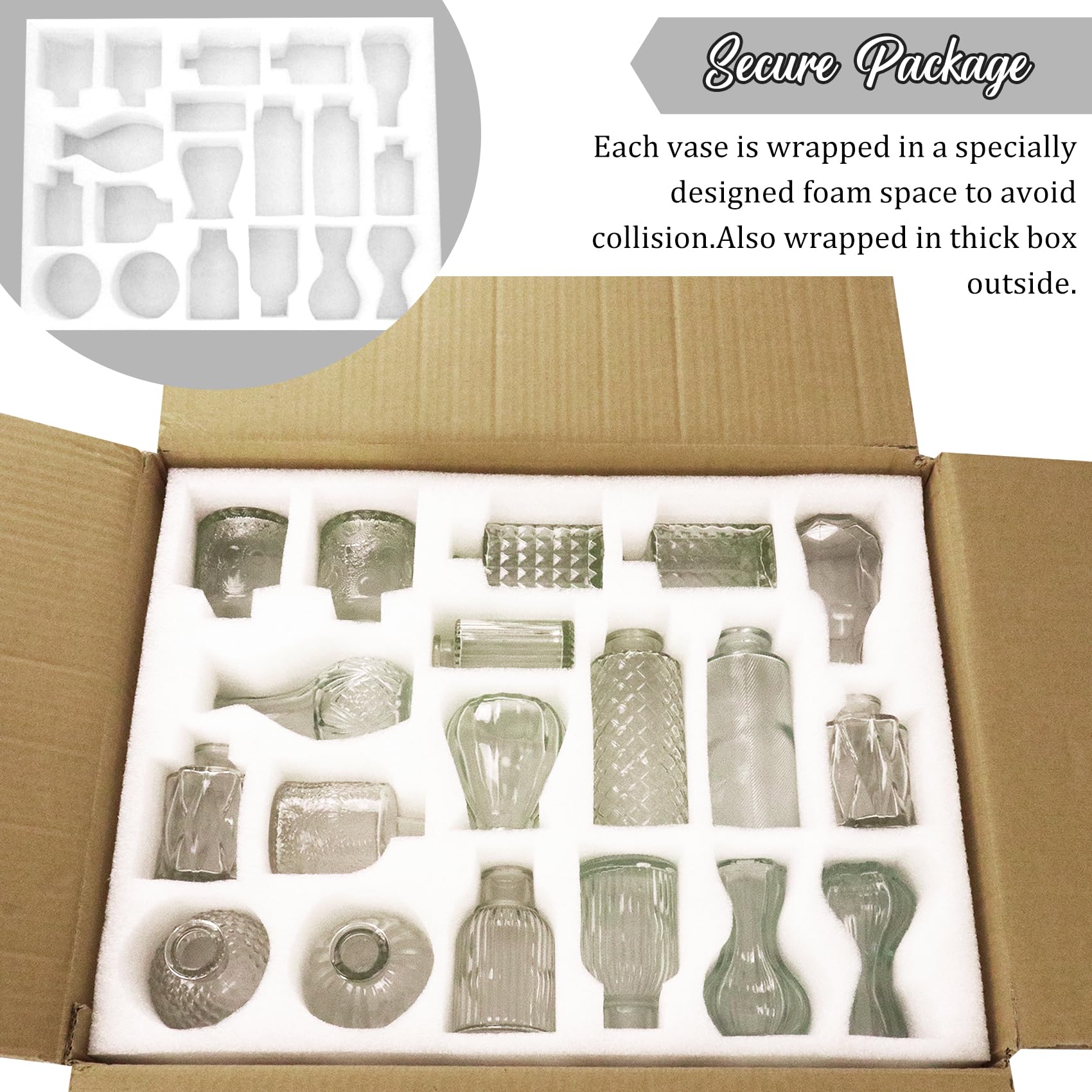JALANCY boxed vases in foam cutouts showing secure transit protection