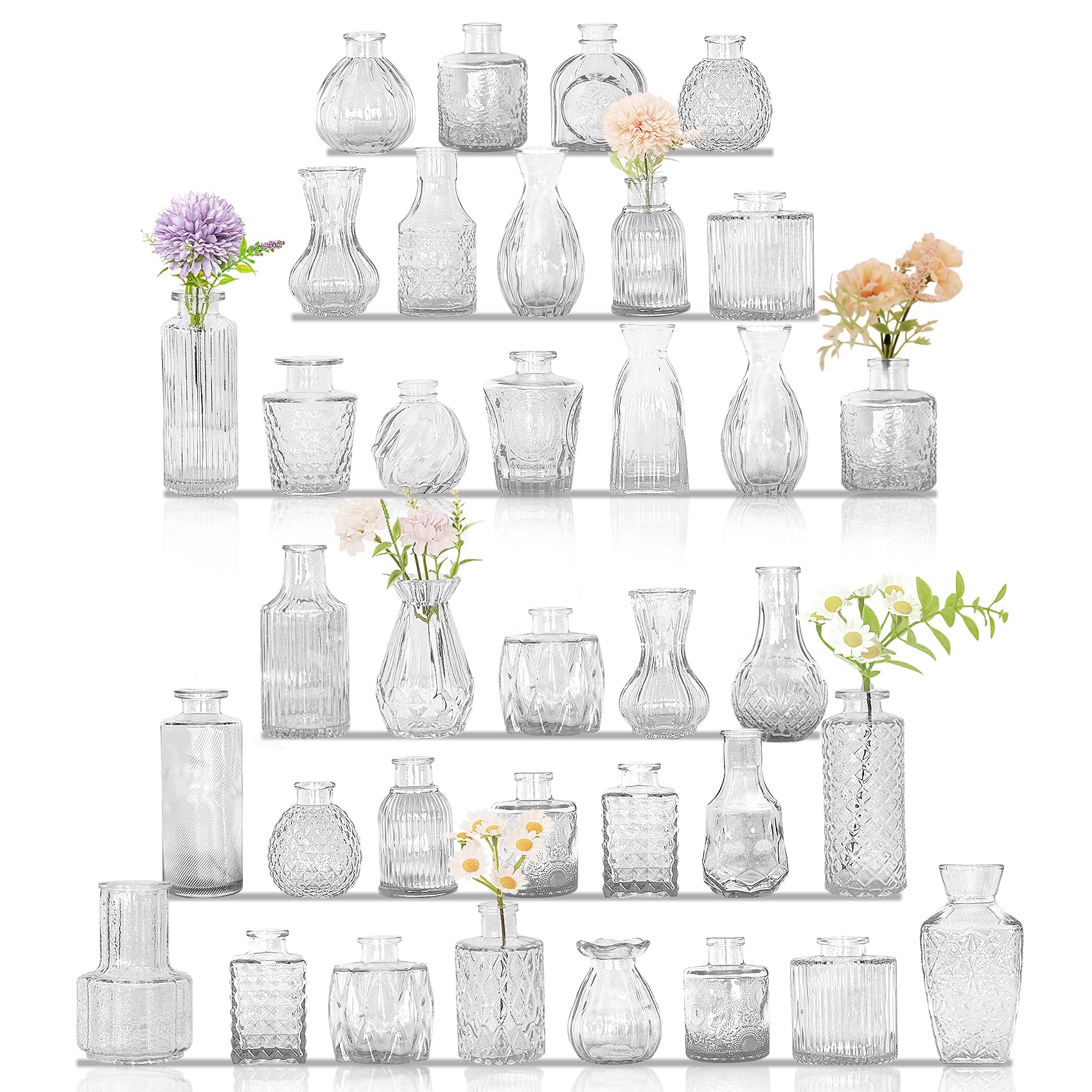 JALANCY front view of full 36-piece bud vase set, elegant table impact