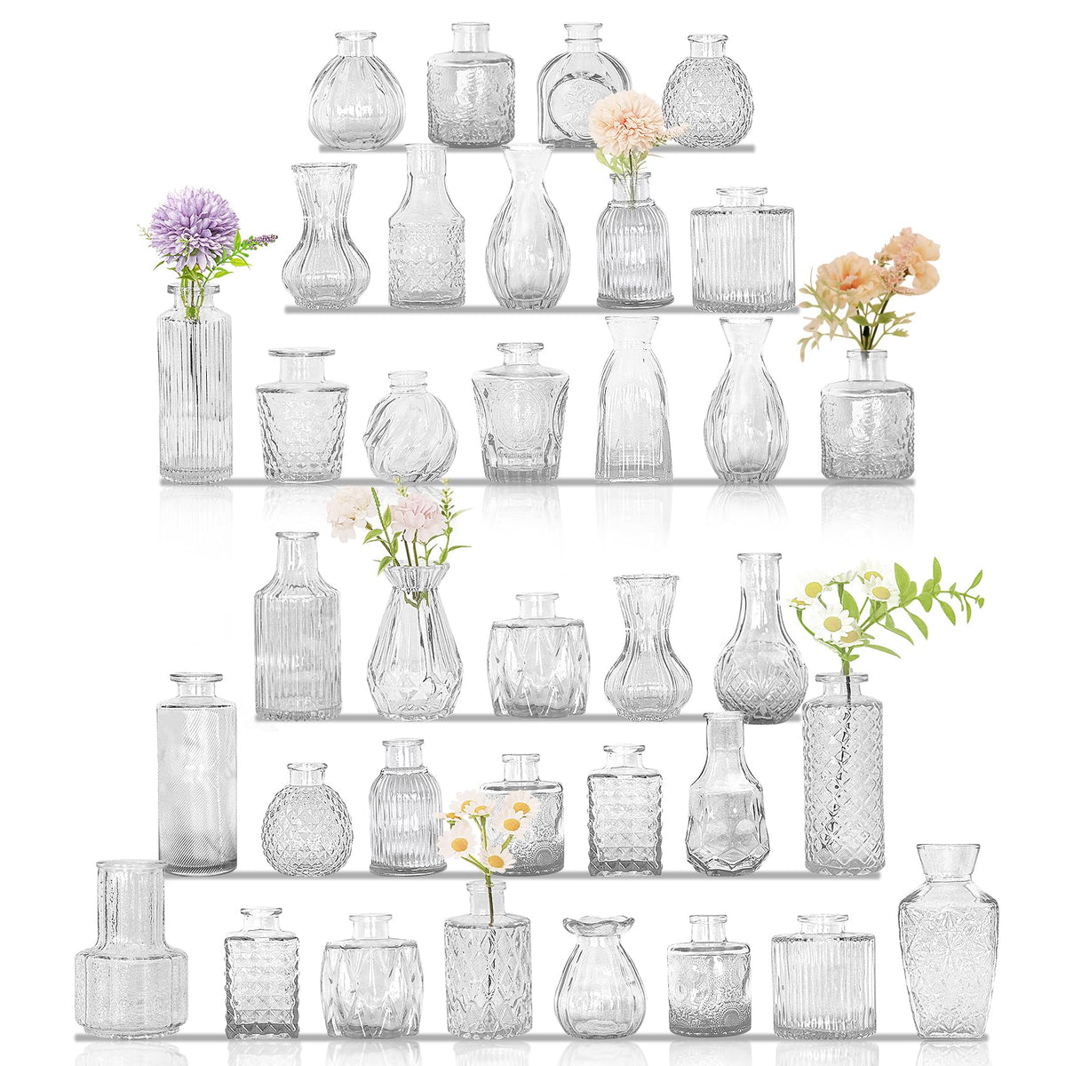 JALANCY front view of full 36-piece bud vase set, elegant table impact