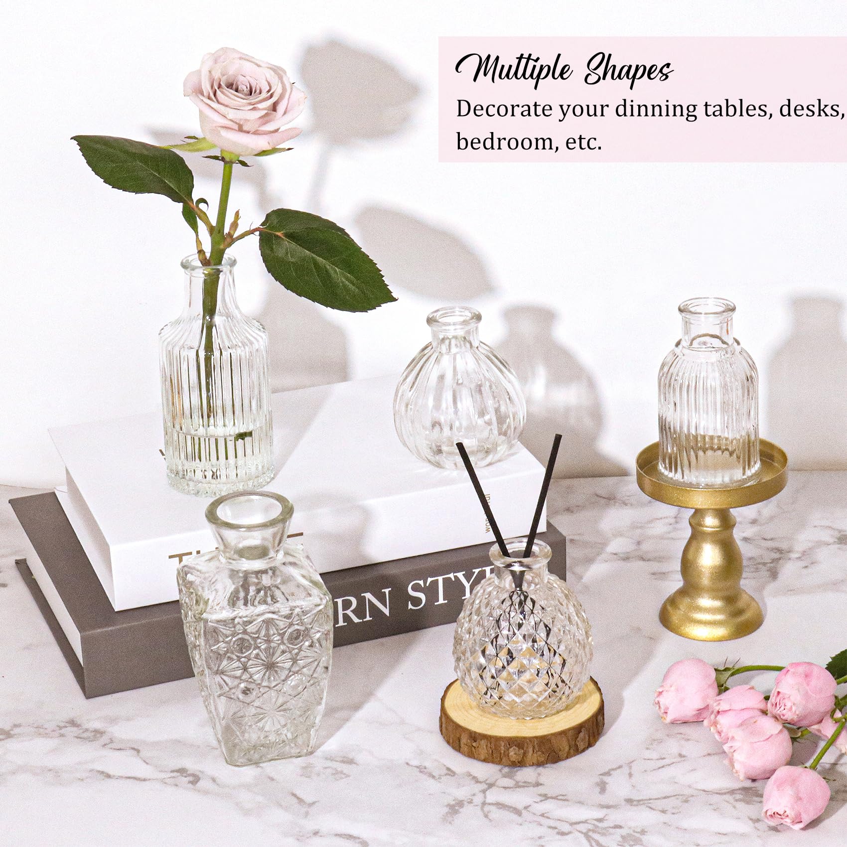 JALANCY cluster of varied vases on table creating cohesive centerpiece