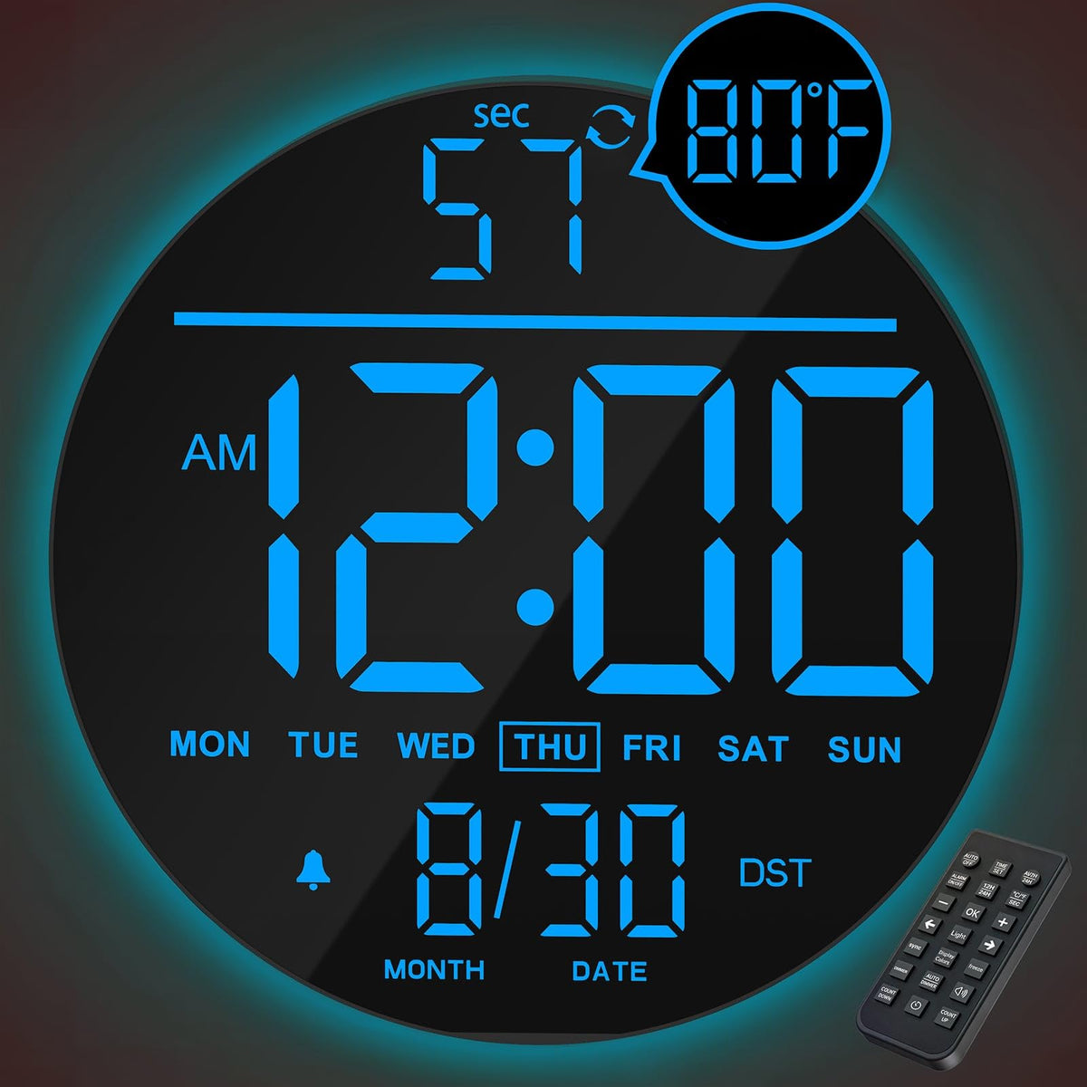 JALL front display in blue showing large clear time for easy reading