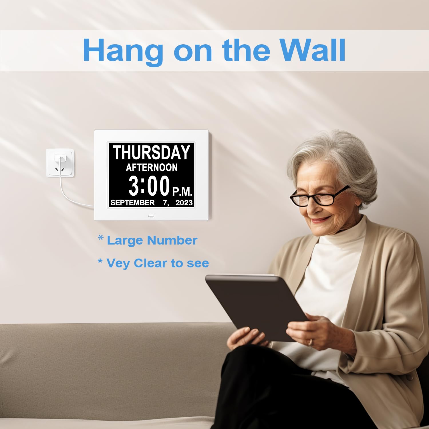 JALL mounted on wall in living room provides visible calendar cues for visitors
