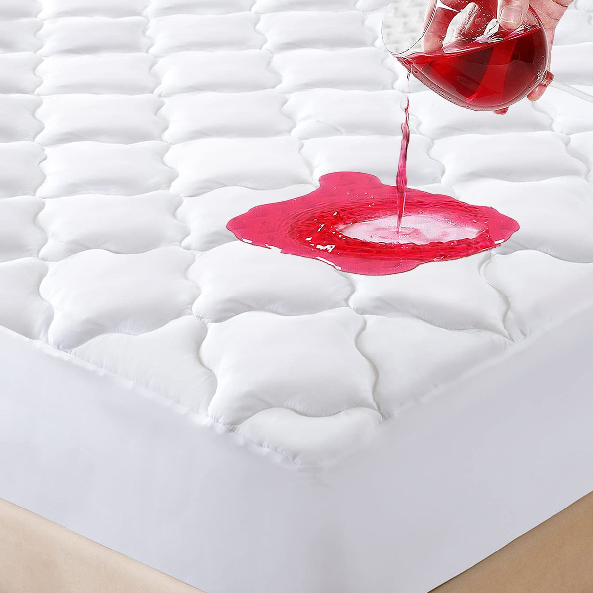 JamRest front view of Twin XL fitted protector showing smooth quilted surface and secure fit