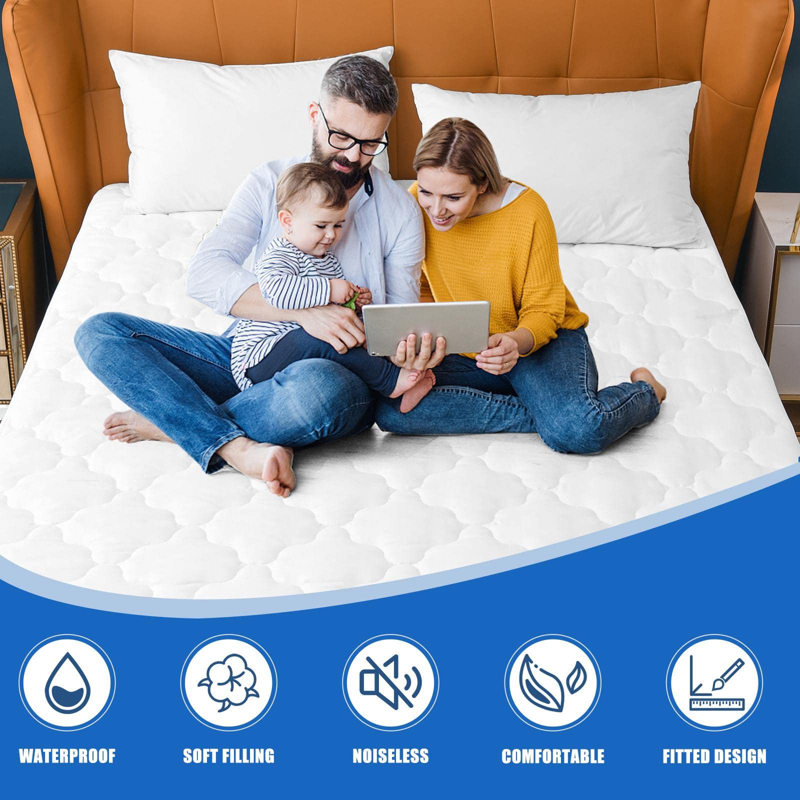 JamRest protector on mattress beside ruler illustrating Twin XL size and depth compatibility
