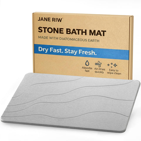 JANERIW front view of stone bath mat showing sleek minimalist look and easy upgrade