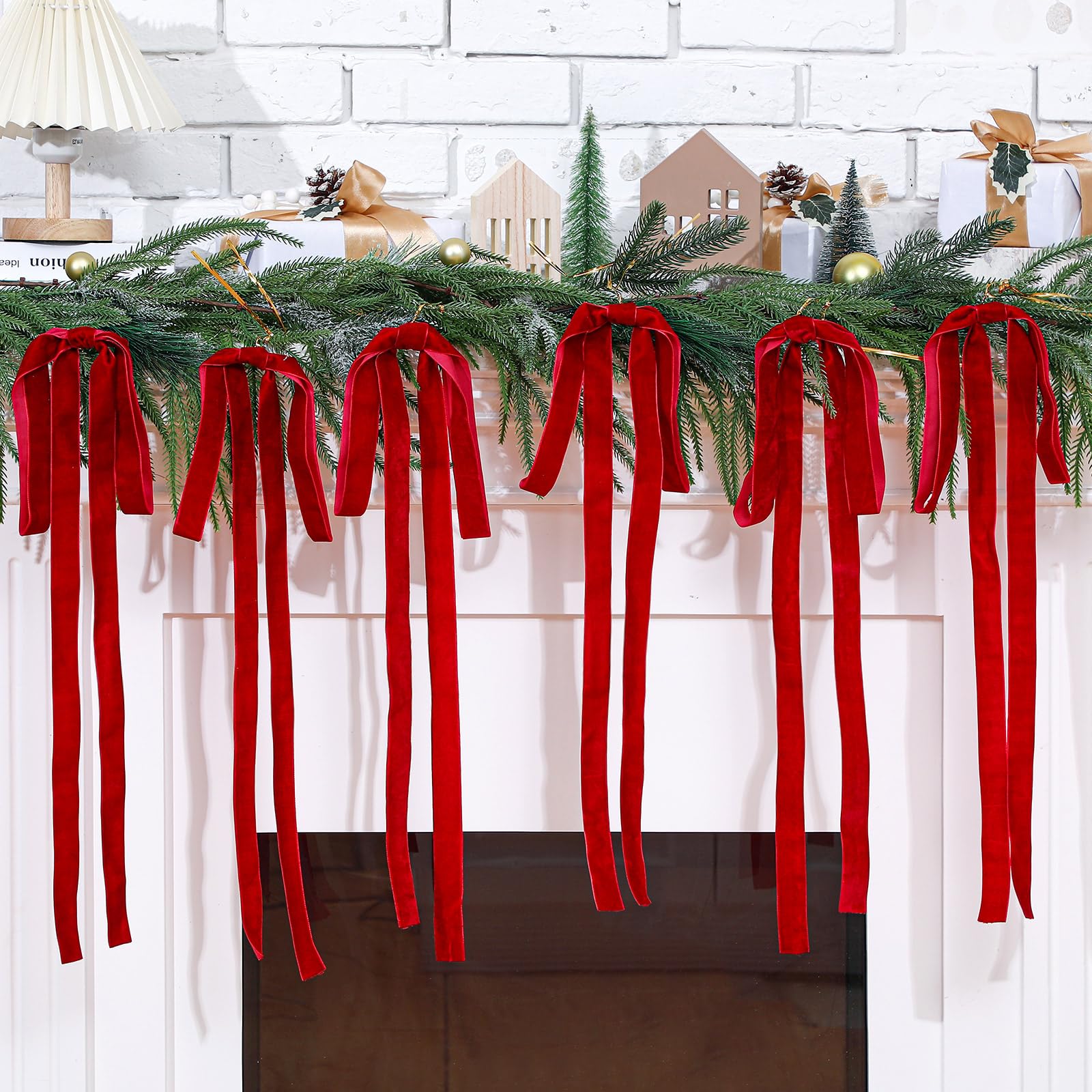 Janinka bow tied to staircase rail creating elegant holiday focal point