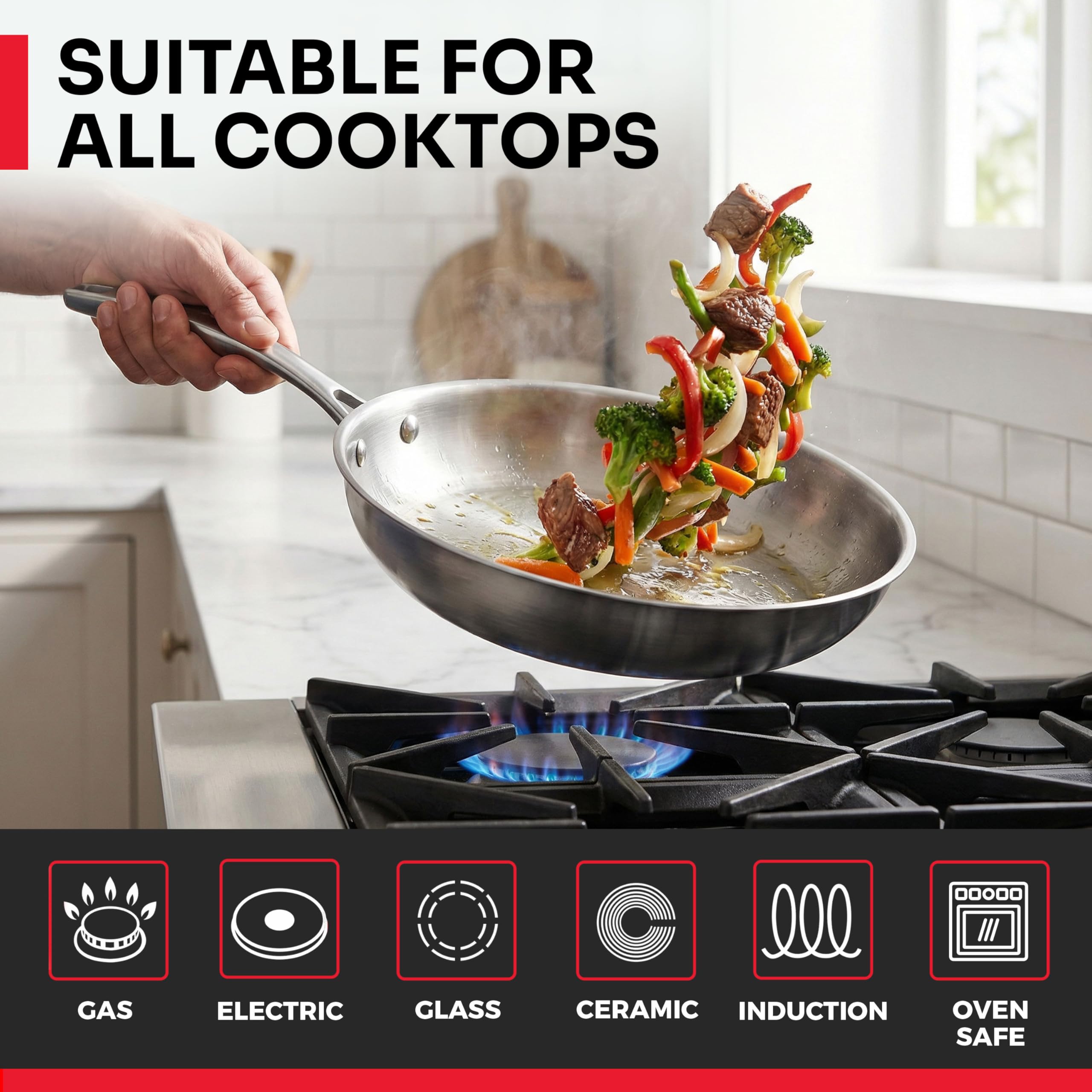 JANSKA Mueller stockpot on stovetop with pasta showing large-batch cooking ease