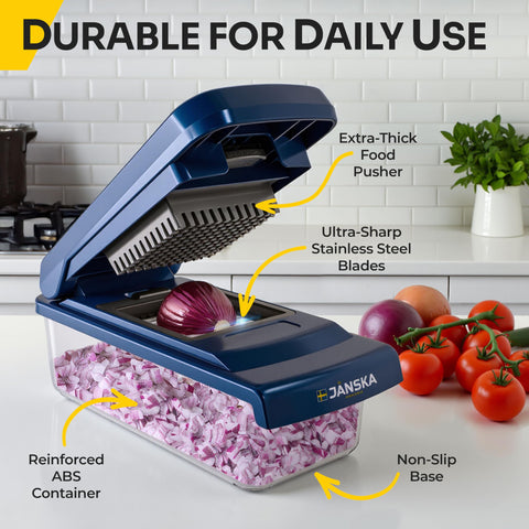 JANSKA UltraChop close-up stainless steel blade edge demonstrating precise, long-lasting slicing