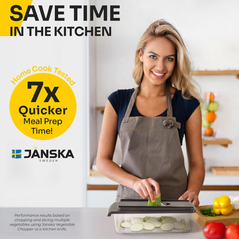 JANSKA UltraChop in use chopping an onion into the container for fast, mess-free prep