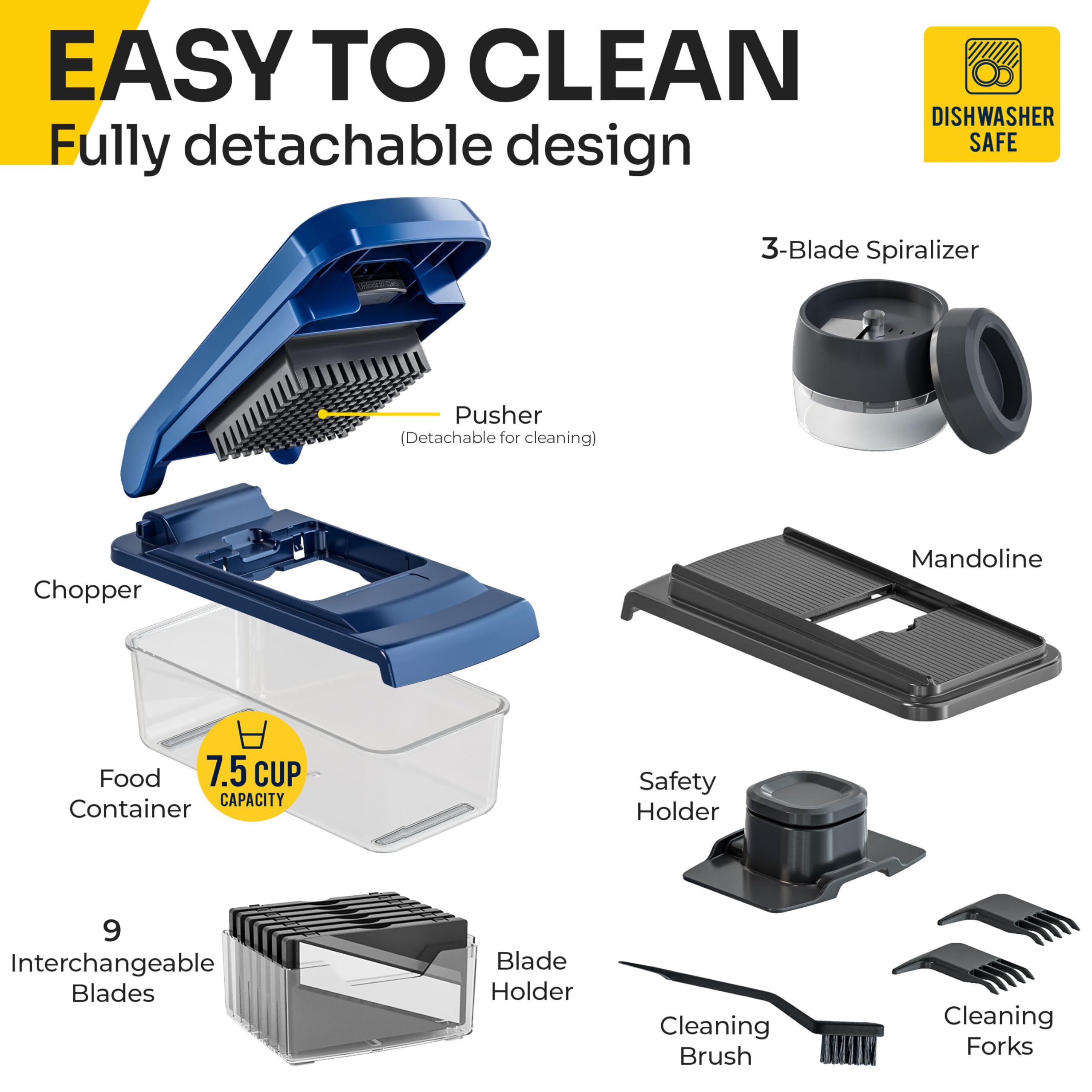 JANSKA UltraChop storage and accessory layout with cleaning brush and spare blades organized
