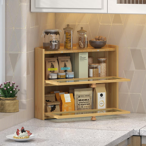 JANSNIMEN bread box placed in a kitchen corner demonstrating space-saving organization