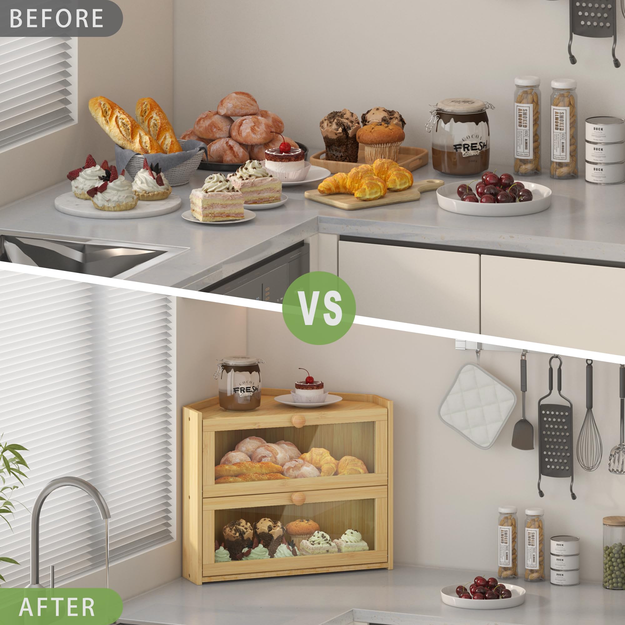 JANSNIMEN open double-layer interior holding loaves and pastries for organized storage