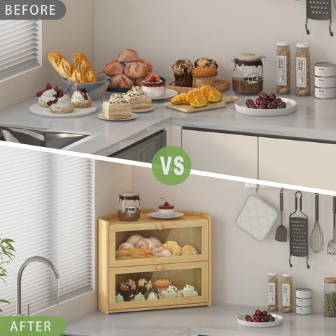 JANSNIMEN open double-layer interior holding loaves and pastries for organized storage