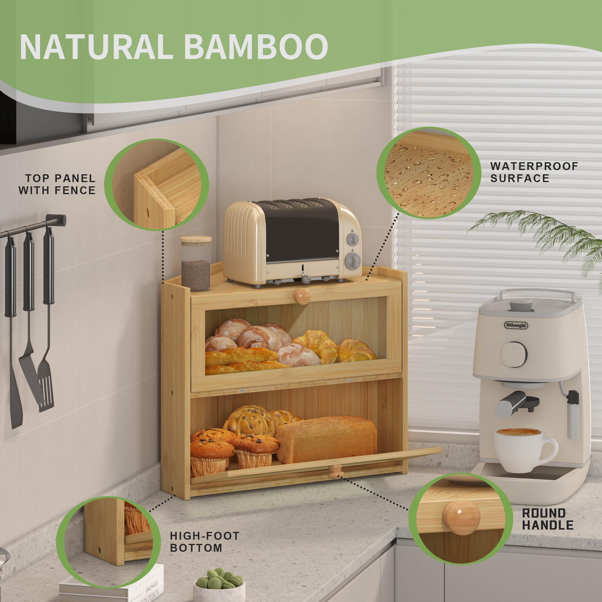 JANSNIMEN bread box next to loaf and bowl showing real-world size and capacity