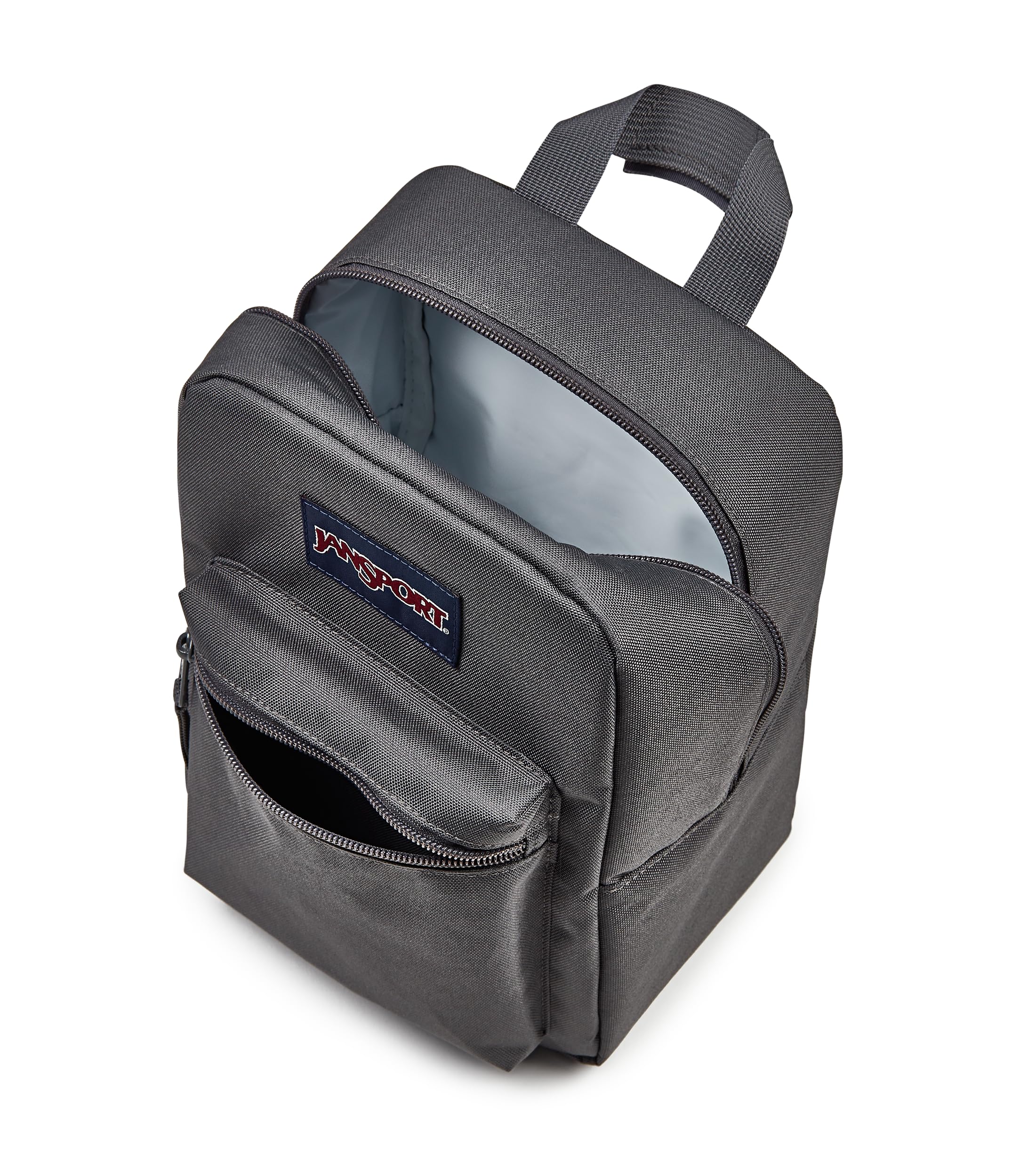 JanSport Big Break close-up of recycled 600D fabric and zipper showing durability