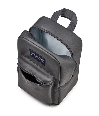 JanSport Big Break close-up of recycled 600D fabric and zipper showing durability