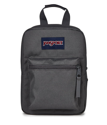 JanSport Big Break front view showing compact cooler and organized pocket benefit
