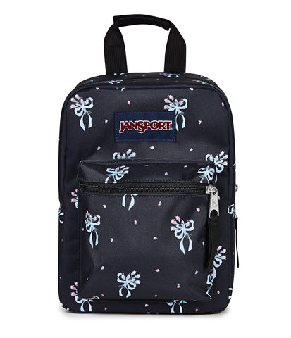 JanSport front view pastel petals showing roomy insulated compartment and organized pocket