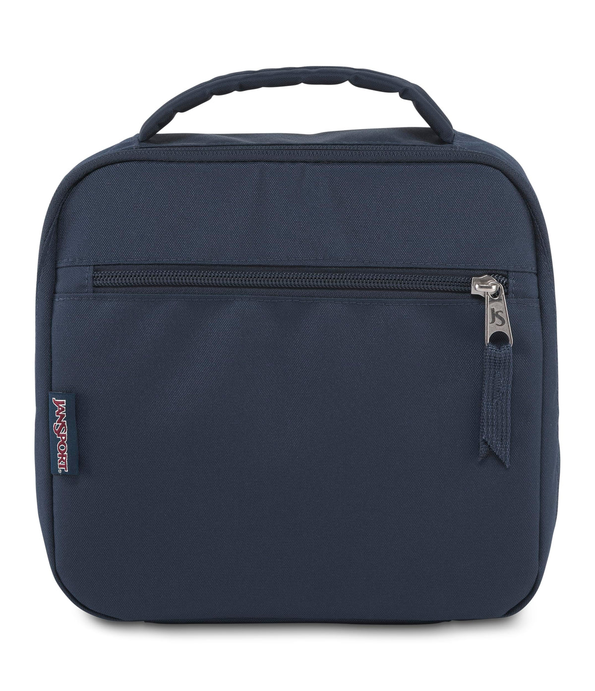 JanSport lunch break front view in navy showing compact, organized design and quick grab benefit