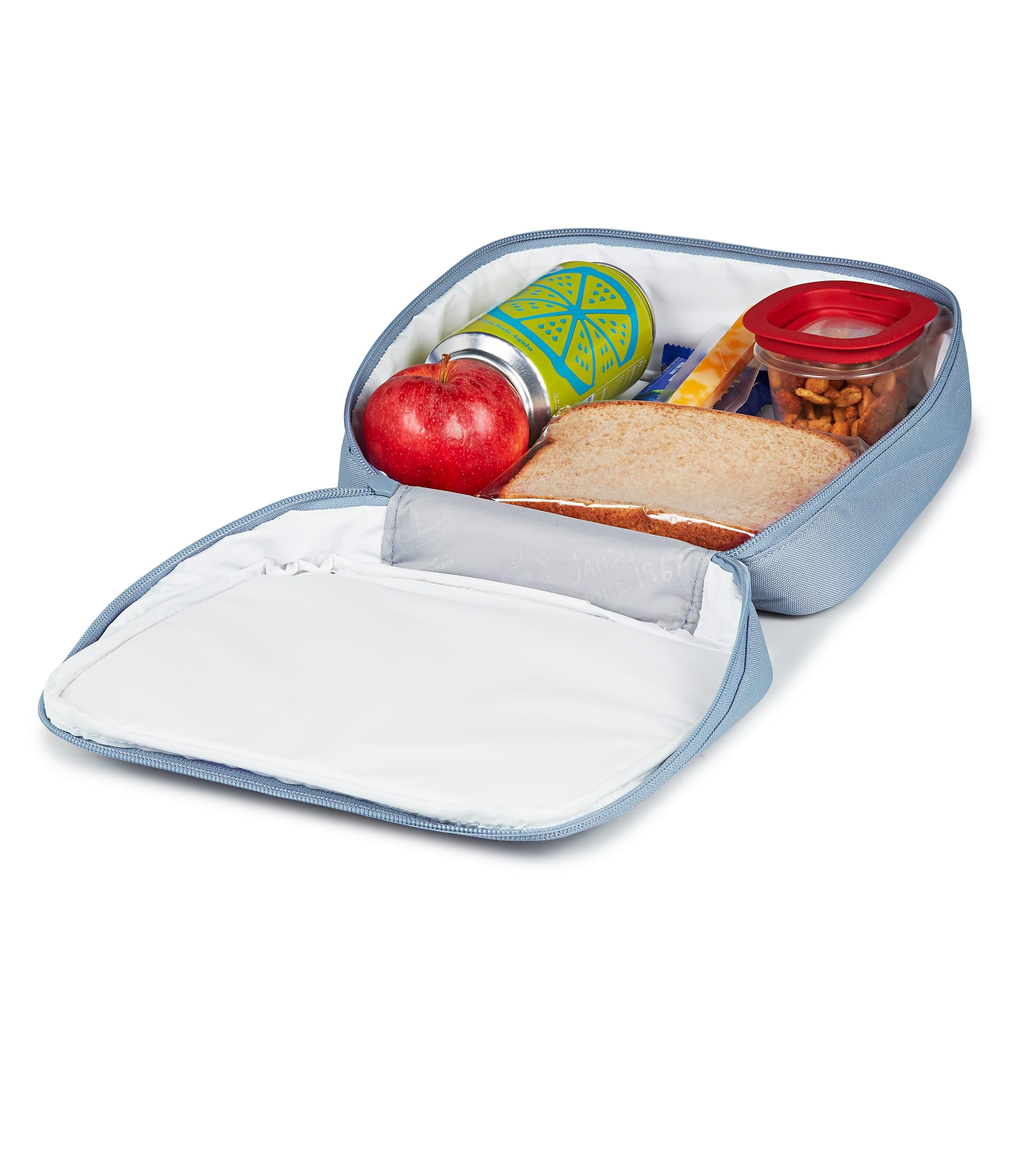 JanSport Lunch Break front pocket detail showing zippered stash pocket for organized utensil storage