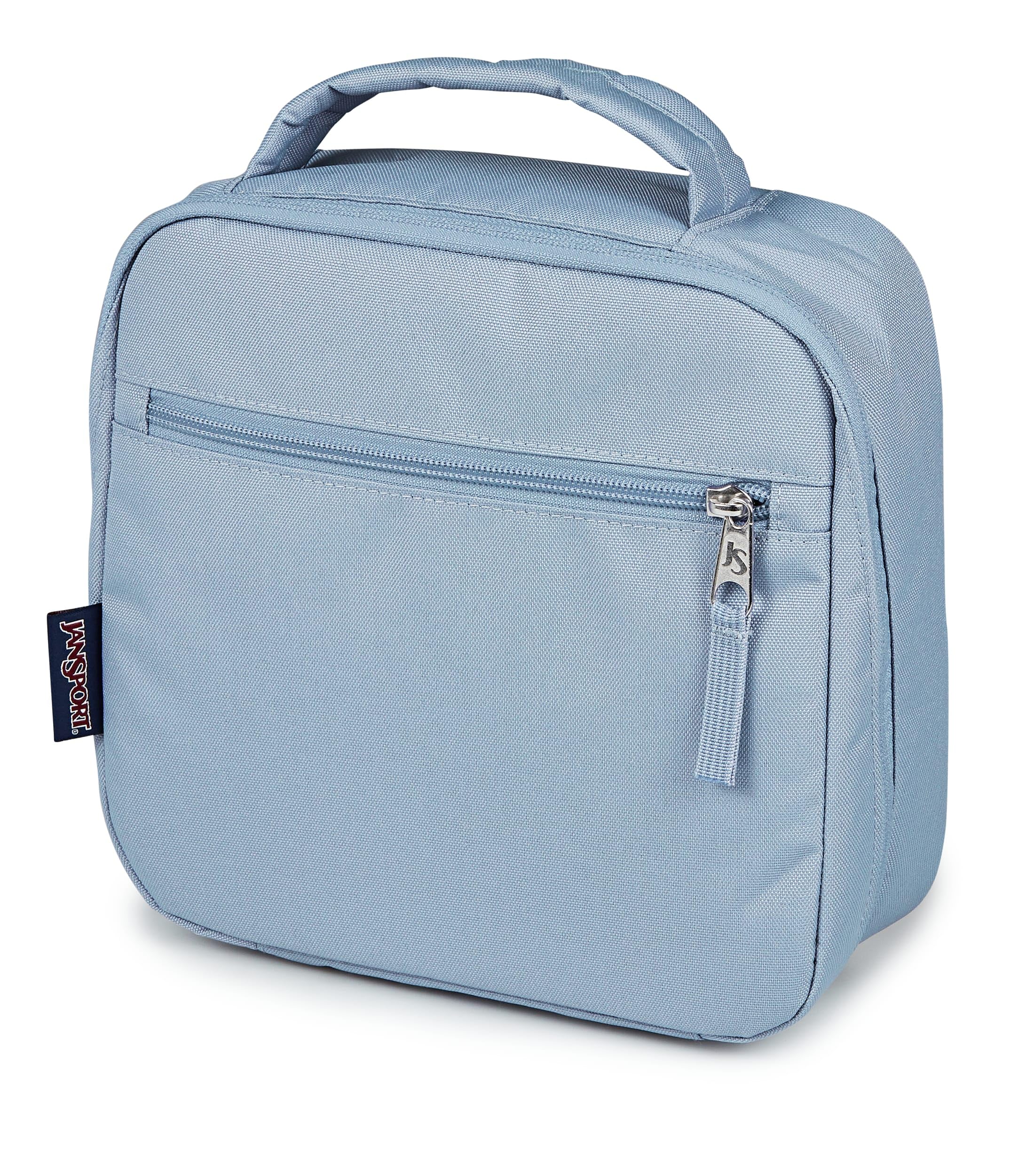 JanSport Lunch Break beside a water bottle showing scale and 5L capacity for easy meal packing
