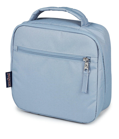 JanSport Lunch Break beside a water bottle showing scale and 5L capacity for easy meal packing
