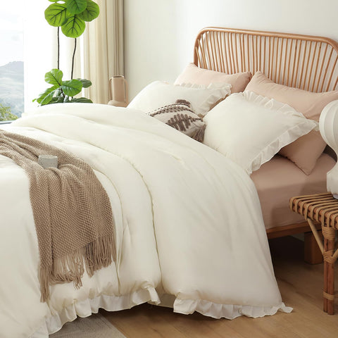 JANZAA full bed styled in a room displaying soothing cream aesthetic