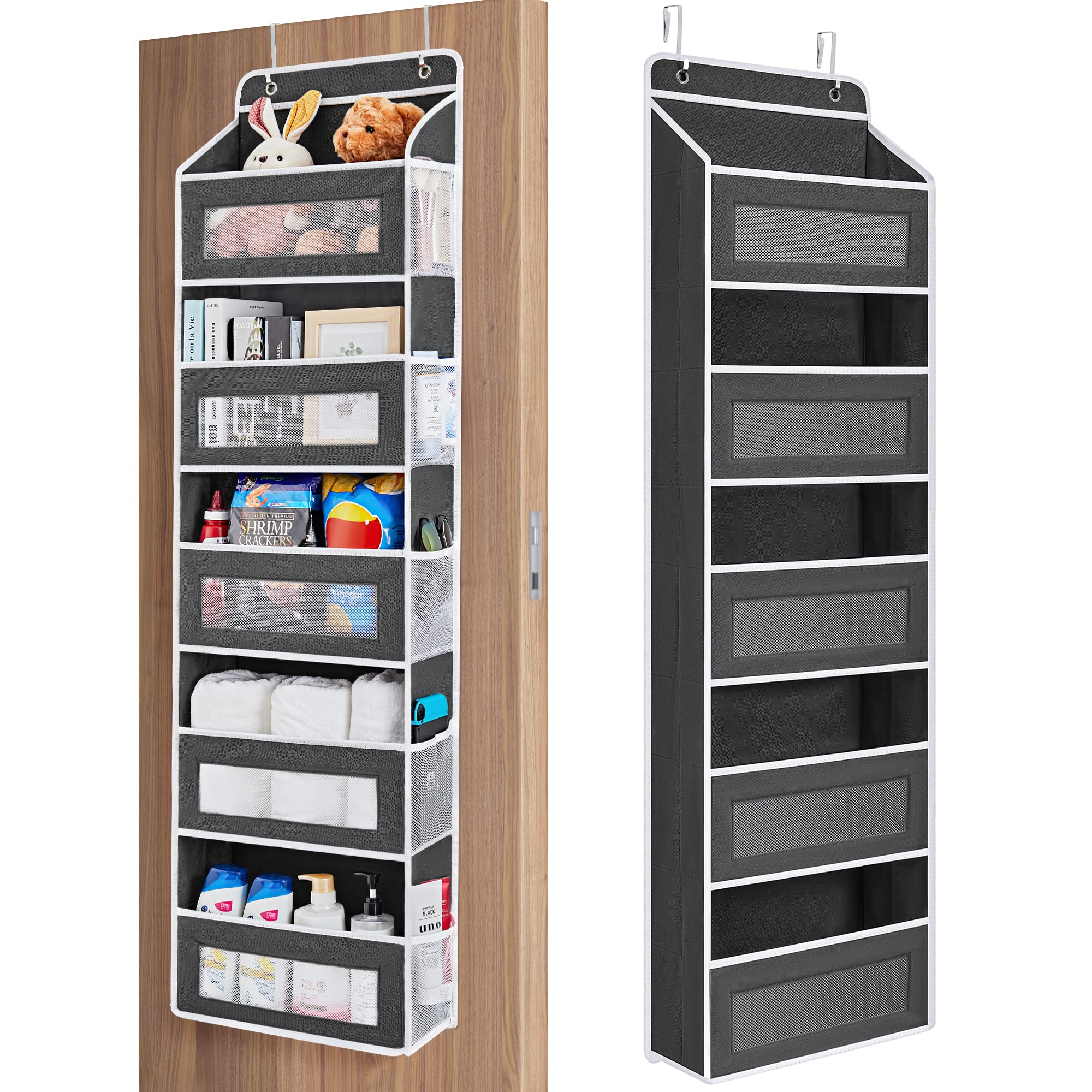 JARLINK front view of black five-shelf organizer showing neat storage and space saving