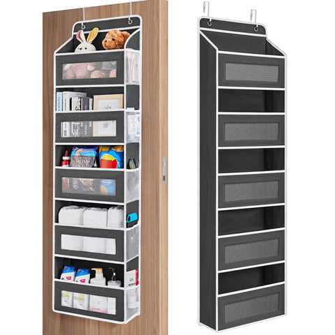 JARLINK front view of black five-shelf organizer showing neat storage and space saving