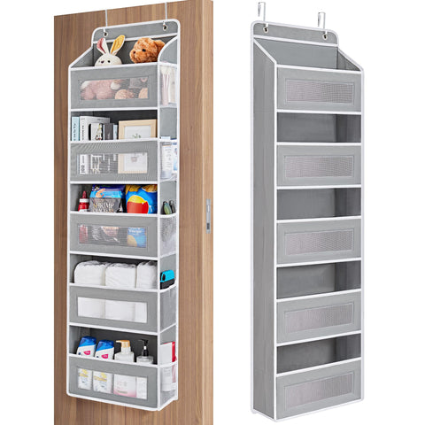 JARLINK front view of five-shelf over-the-door organizer showing neat storage benefit