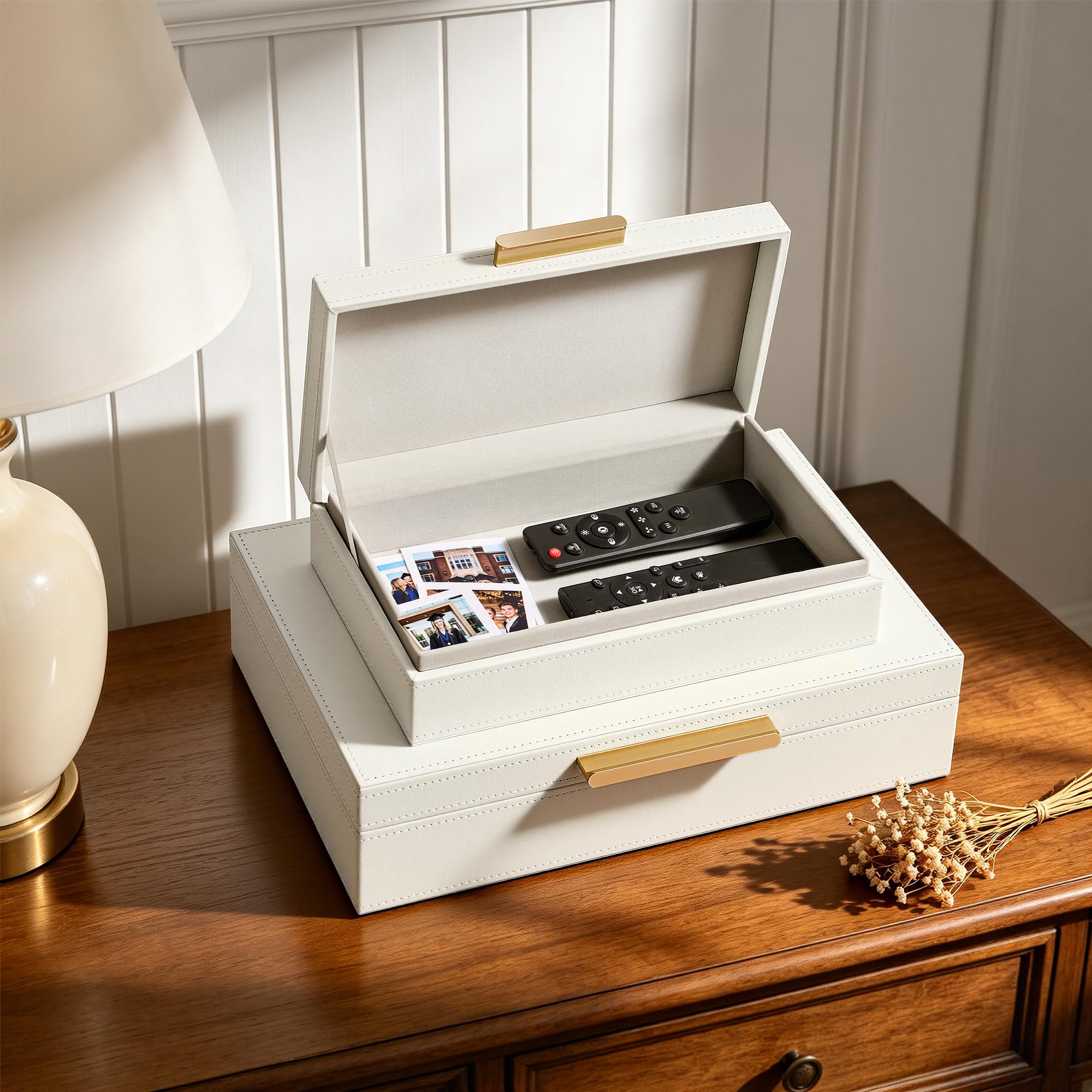 JARLINK stacked on bookshelf to save space and create organized display